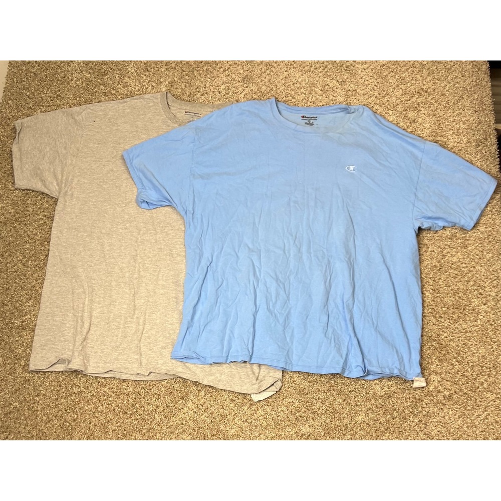 Champion Mens 2XL T-Shirt Bundle 2 Pack Blue Gray Cotton Athletic Crew Neck Tee